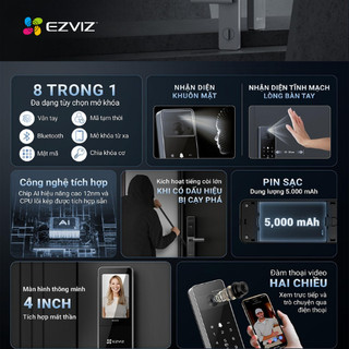 Khóa Thông Minh EZVIZ DL20FVS Plus Mở khóa Tĩnh Mạch, Nhận diện Khuôn Mặt, Màn Hình 4 inch - Miễn phí lắp đặt HCM & HN