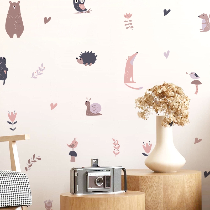 [Nhiều Mẫu Bộ 7] Decal Dán Tường Họa Tiết Hoa Lá Động Vật Đáng Yêu Có Keo Sẵn - Trang Trí Phòng Bé