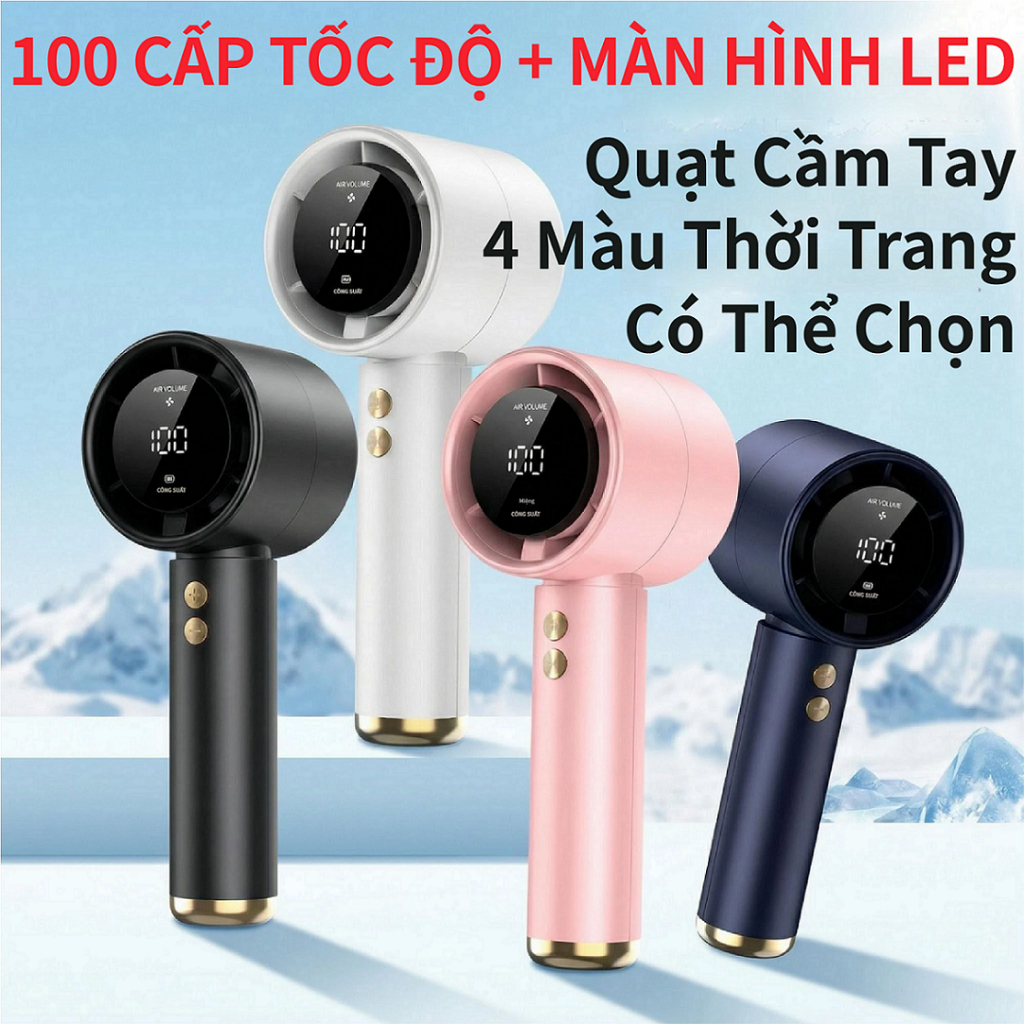 Quạt cầm tay N68 gió siêu mạnh, điều chỉnh vô cấp 100 tốc độ, pin 5000mAh siêu bền, quạt mini di động chống nóng mùa hè