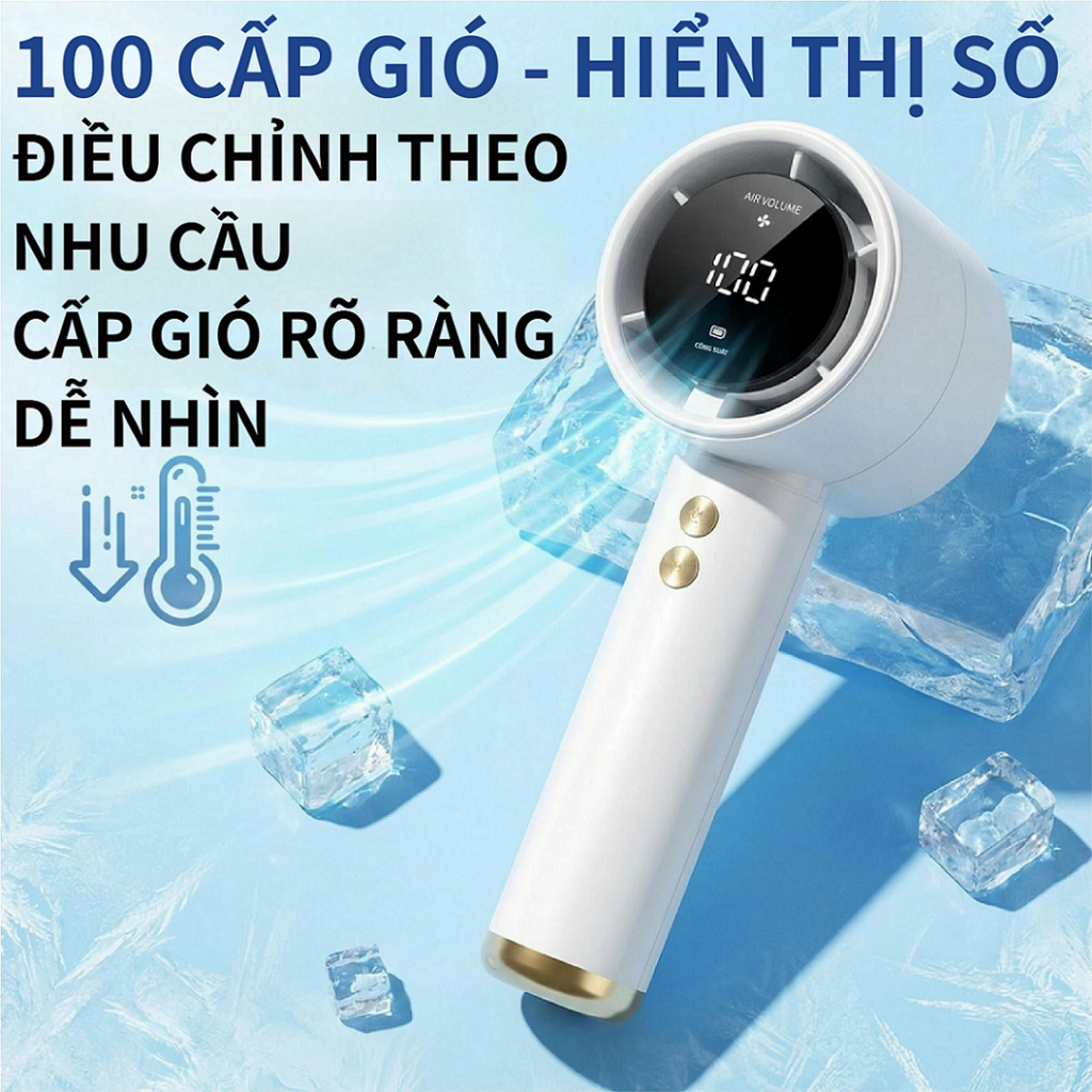 Quạt cầm tay N68 gió siêu mạnh, điều chỉnh vô cấp 100 tốc độ, pin 5000mAh siêu bền, quạt mini di động chống nóng mùa hè