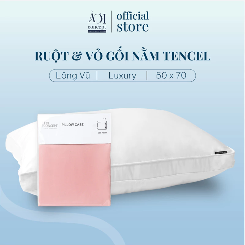 Combo Ruột Gối nằm Luxury và Vỏ Gối nằm lụa Tencel 60s cao cấp AOICONCEPT size 50x70cm màu trơn Hỗ trợ giấc ngủ — ảnh 1