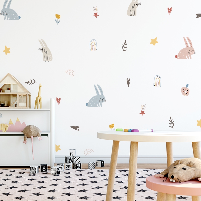 Sticker Decal Dán Tường Mẫu Thỏ Con Có Keo Sẵn - Trang Trí Cửa Kính - Decor Quán Cafe - Phòng Ngủ
