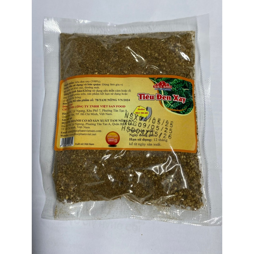 Tiêu Đen Xay Việt San 50g/100g  - Tiêu Xay 100% Nguyên Chất Thơm Nồng Cay Tê Tẩm Ướp Nấu Ăn Đa Năng