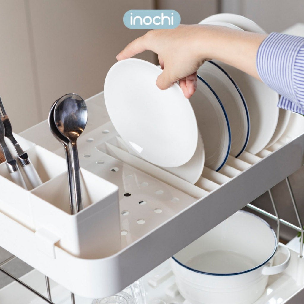 KỆ CHÉN BÁT 2 TẦNG nhựa Inox  Tokyo Inochi - Có khay thoát nước thông minh, tiện dụng