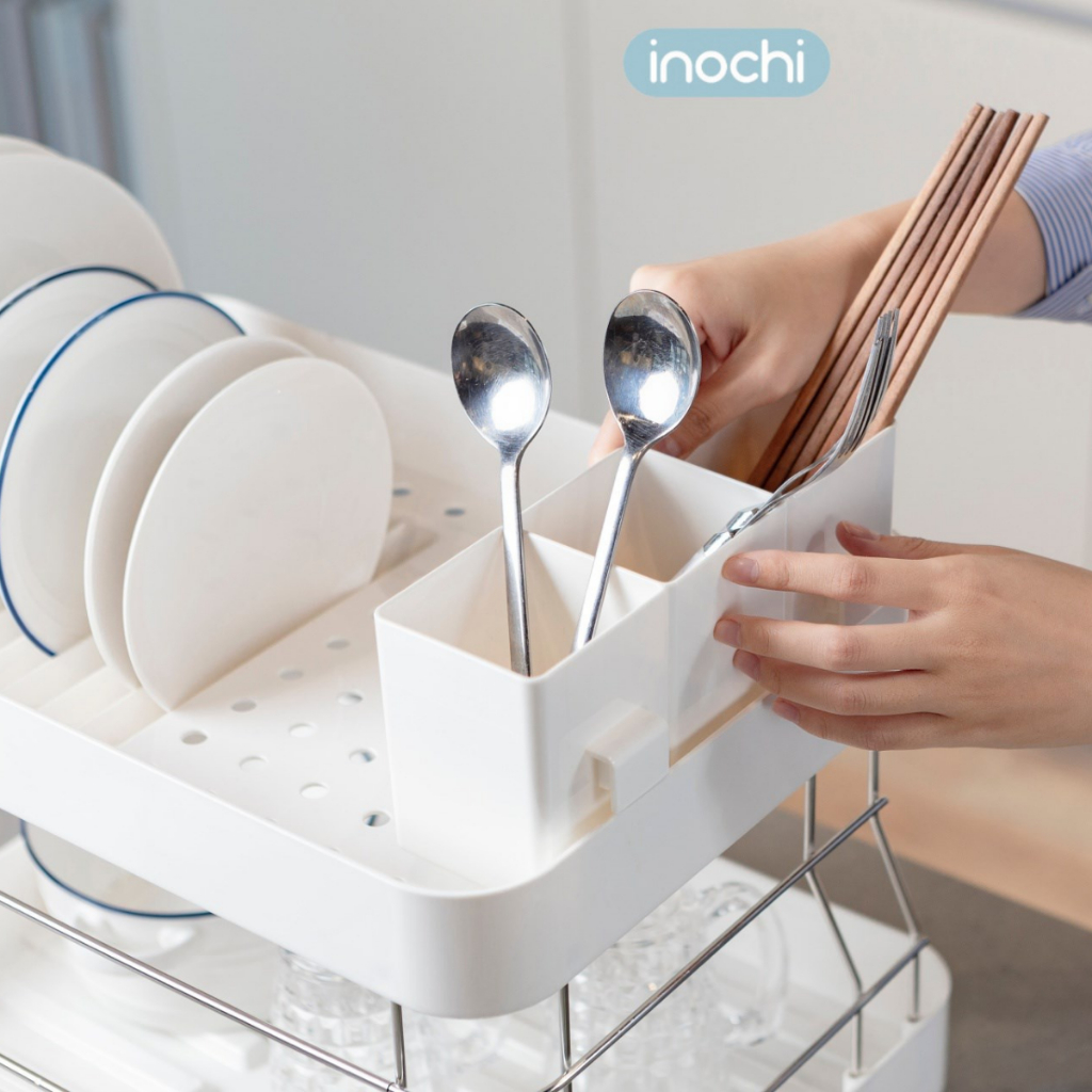KỆ CHÉN BÁT 2 TẦNG nhựa Inox  Tokyo Inochi - Có khay thoát nước thông minh, tiện dụng
