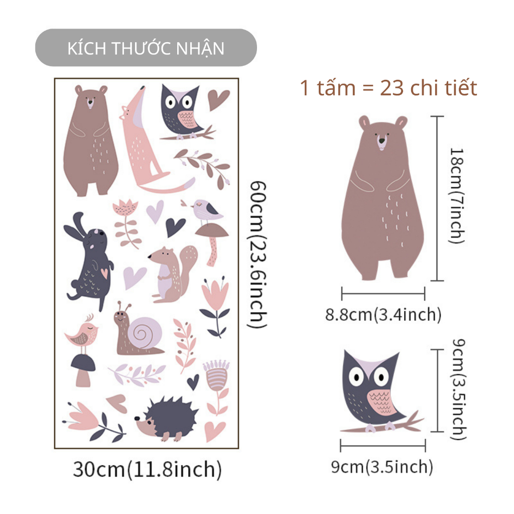 Sticker Decal Dán Tường Mẫu Động Vật 6 Có Keo Sẵn - Trang Trí Cửa Kính - Decor Quán Cafe - Phòng Ngủ