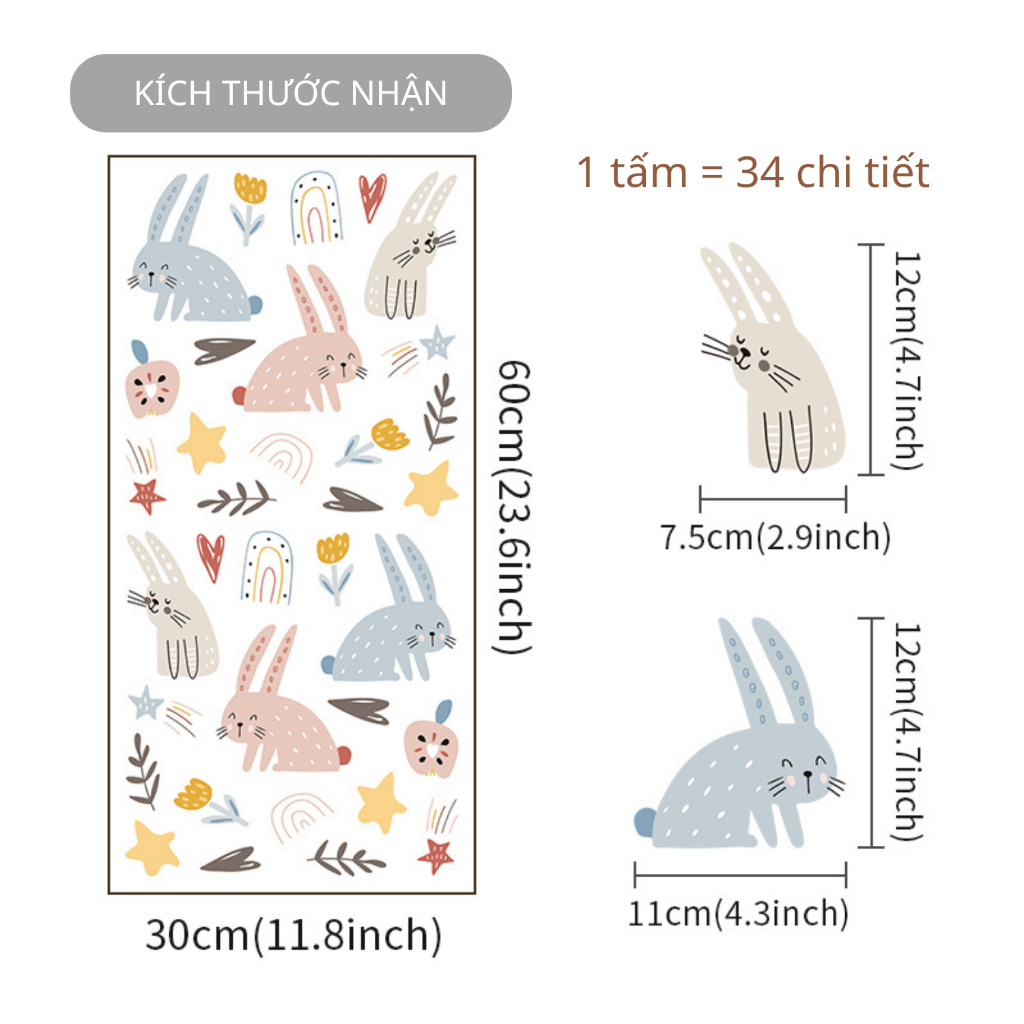 Sticker Decal Dán Tường Mẫu Thỏ Con Có Keo Sẵn - Trang Trí Cửa Kính - Decor Quán Cafe - Phòng Ngủ