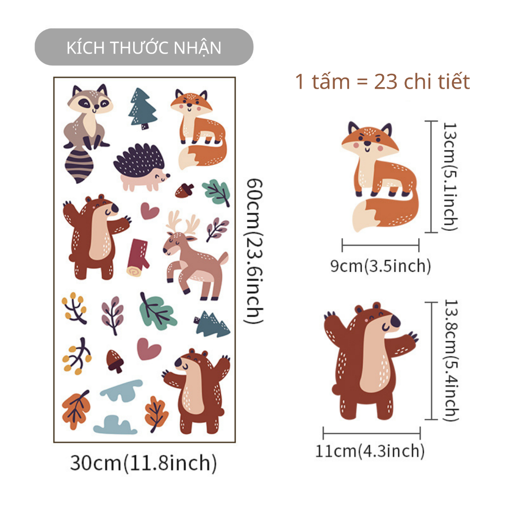 Sticker Decal Dán Tường Mẫu Động Vật 11 Có Keo Sẵn - Trang Trí Cửa Kính - Decor Phòng Ngủ