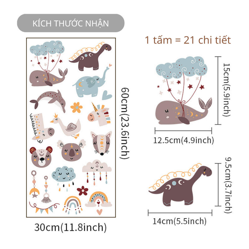 Sticker Decal Dán Tường Mẫu Động Vật 12 Có Keo Sẵn - Trang Trí Cửa Kính - Decor Phòng Ngủ