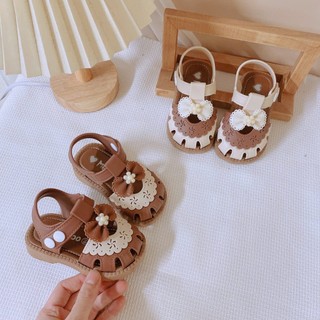 SZ 16-20 Dép Nhựa Dẻo Tập Đi Hoc Bé Gái Phối Nơ NGọc K005