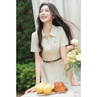 Đầm Xòe Công Sở LAMER FASHION Dáng Dài Cộc Tay Thêu Ngực Phối Đai Rời Thanh Lịch, Sang Trọng GMMH O63L26H008
