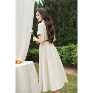 Đầm Xòe Công Sở LAMER FASHION Dáng Dài Cộc Tay Thêu Ngực Phối Đai Rời Thanh Lịch, Sang Trọng GMMH O63L26H008
