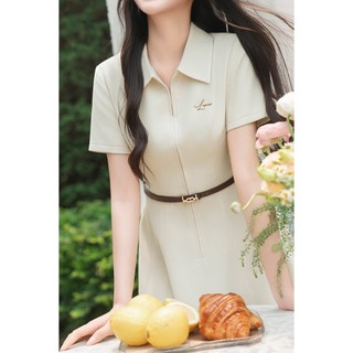 Đầm Xòe Công Sở LAMER FASHION Dáng Dài Cộc Tay Thêu Ngực Phối Đai Rời Thanh Lịch, Sang Trọng GMMH O63L26H008