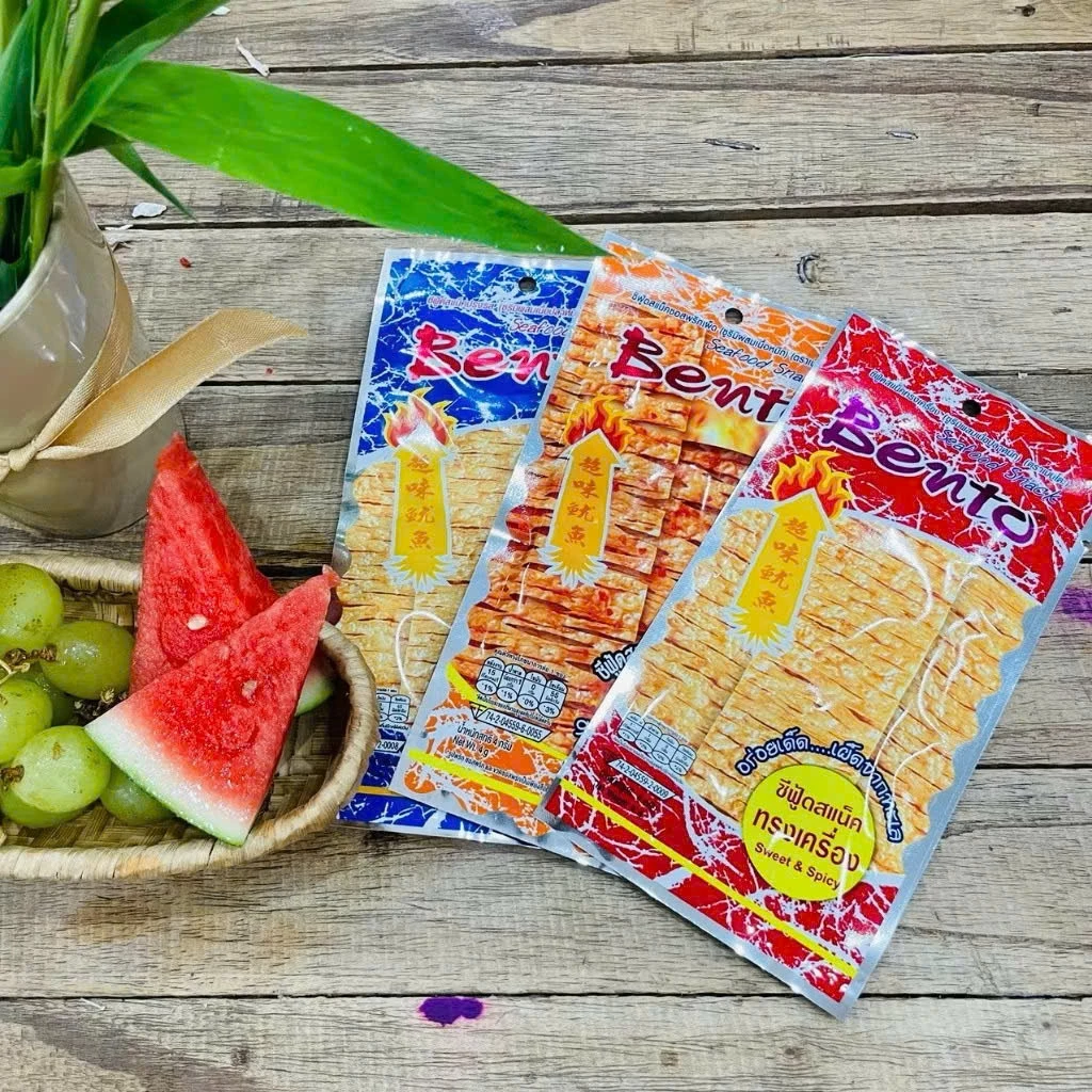 Dây 13 Gói Mực Bento Thái Lan 4G Cay Cay Giòn Giòn Đậm Vị, Snack Bento Thái Lan