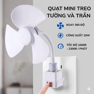 Quạt Trần Mini Gắn Đui Đèn E27 Kèm Phích Cắm 2 Chân– Quạt Trần Mini 3 Cánh Làm Mát Phòng Xoay 360 Độ