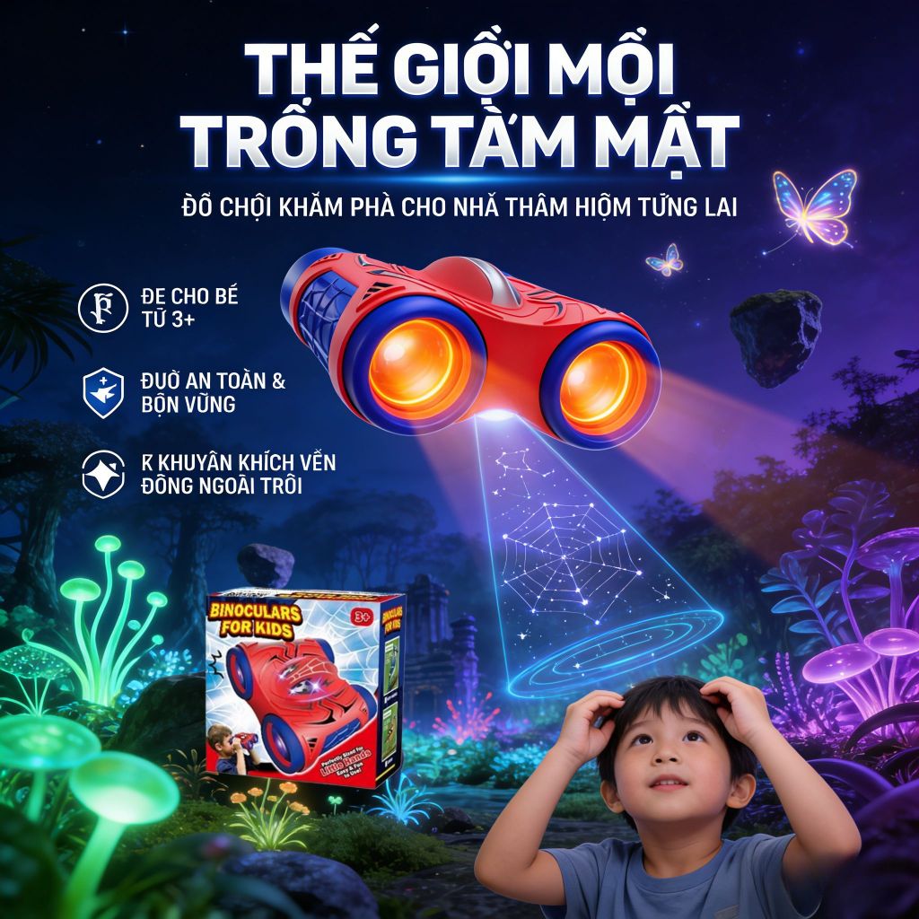 Set ống nhòm trẻ em cao cấp, Chủ đề siêu anh hùng & động vật - Kích thích tò mò, chơi ngoài trời | Bao gồm sách chim chi