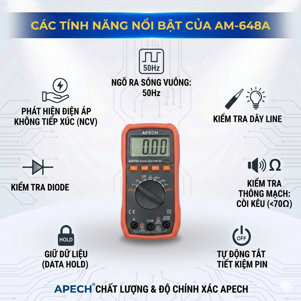 Đồng Hồ Vạn Năng APECH AM-636A Đo AC/DC, Đo Điện Trở, Didode, Thông Mạch, Dò Điện Áp Không Tiếp Xúc