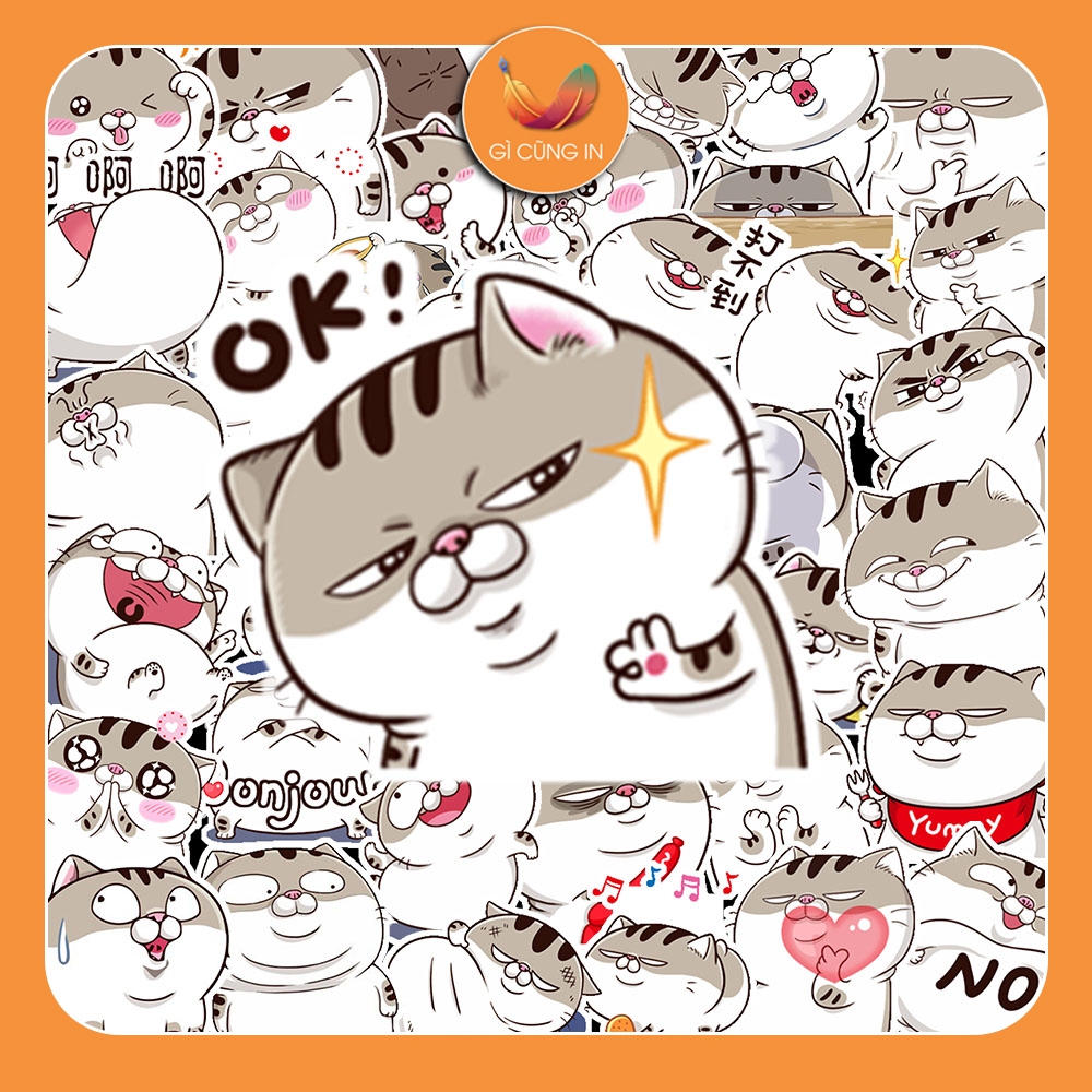 50 Sticker Mèo Ami chống nước sticker dán laptop, điện thoại, đàn guitar, mũ bảo hiểm, vali
