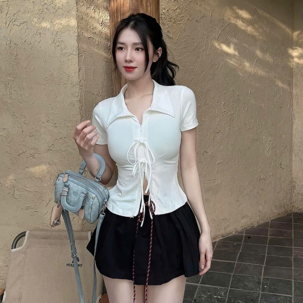 Áo Rib Cổ Bẻ Buộc Nơ Cocolen - Áo Thun Chất Liệu Co Dãn Nơ Buộc Dễ Điều Chỉnh Ôm Sát Vừa Phải - A017