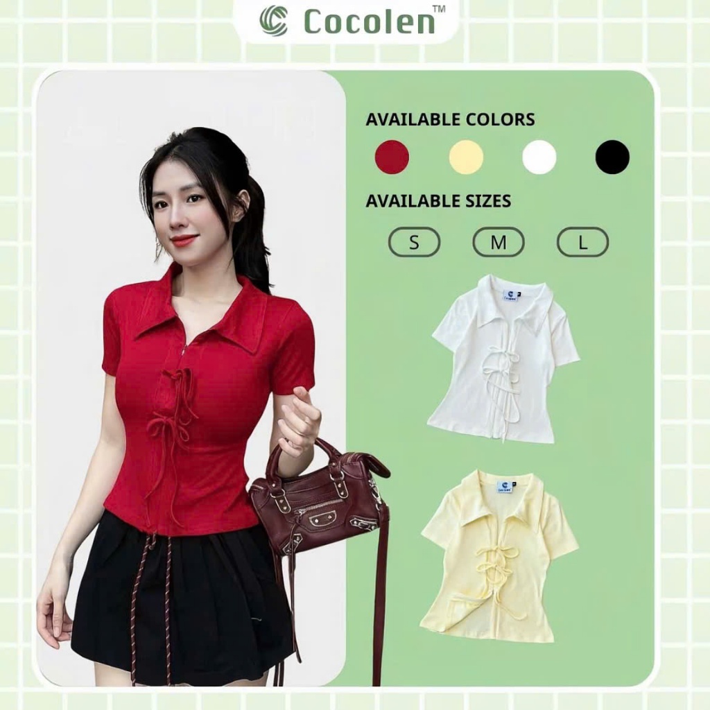 Áo Rib Cổ Bẻ Buộc Nơ Cocolen - Áo Thun Chất Liệu Co Dãn Nơ Buộc Dễ Điều Chỉnh Ôm Sát Vừa Phải - A017