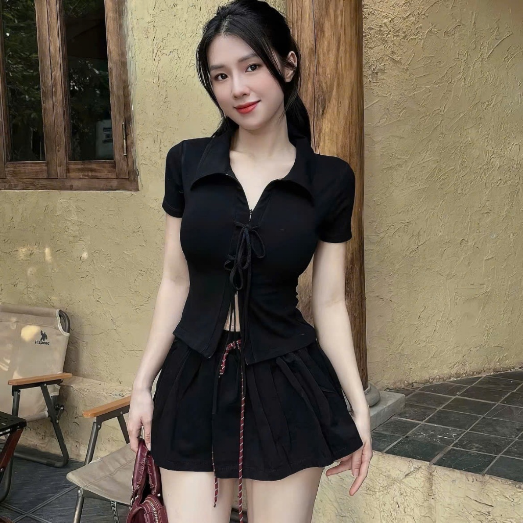 Áo Rib Cổ Bẻ Buộc Nơ Cocolen - Áo Thun Chất Liệu Co Dãn Nơ Buộc Dễ Điều Chỉnh Ôm Sát Vừa Phải - A017