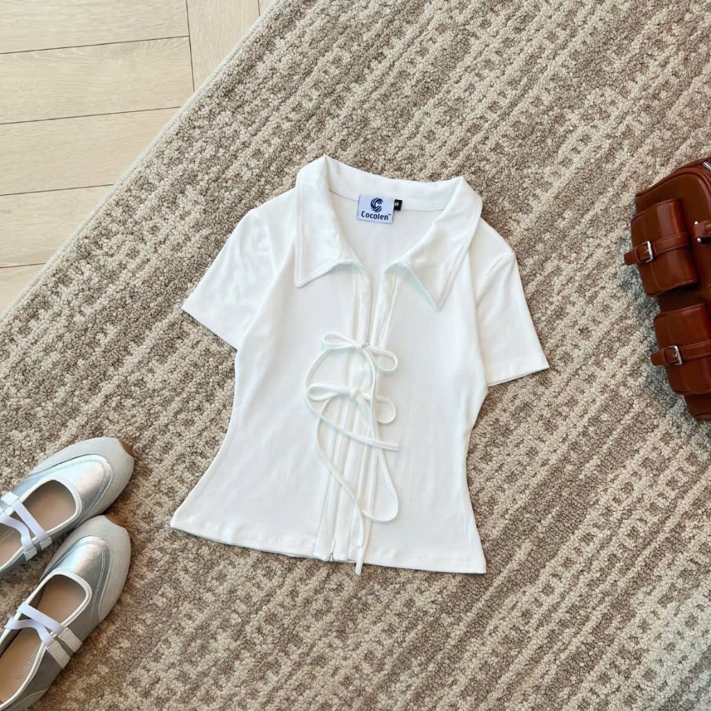 Áo Rib Cổ Bẻ Buộc Nơ Cocolen - Áo Thun Chất Liệu Co Dãn Nơ Buộc Dễ Điều Chỉnh Ôm Sát Vừa Phải - A017