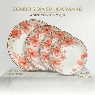 COMBO 5 DĨA TRÒN ẢO HOA DỪA HỒNG HOA VĂN 4D - SIZE 6,7,8,9
