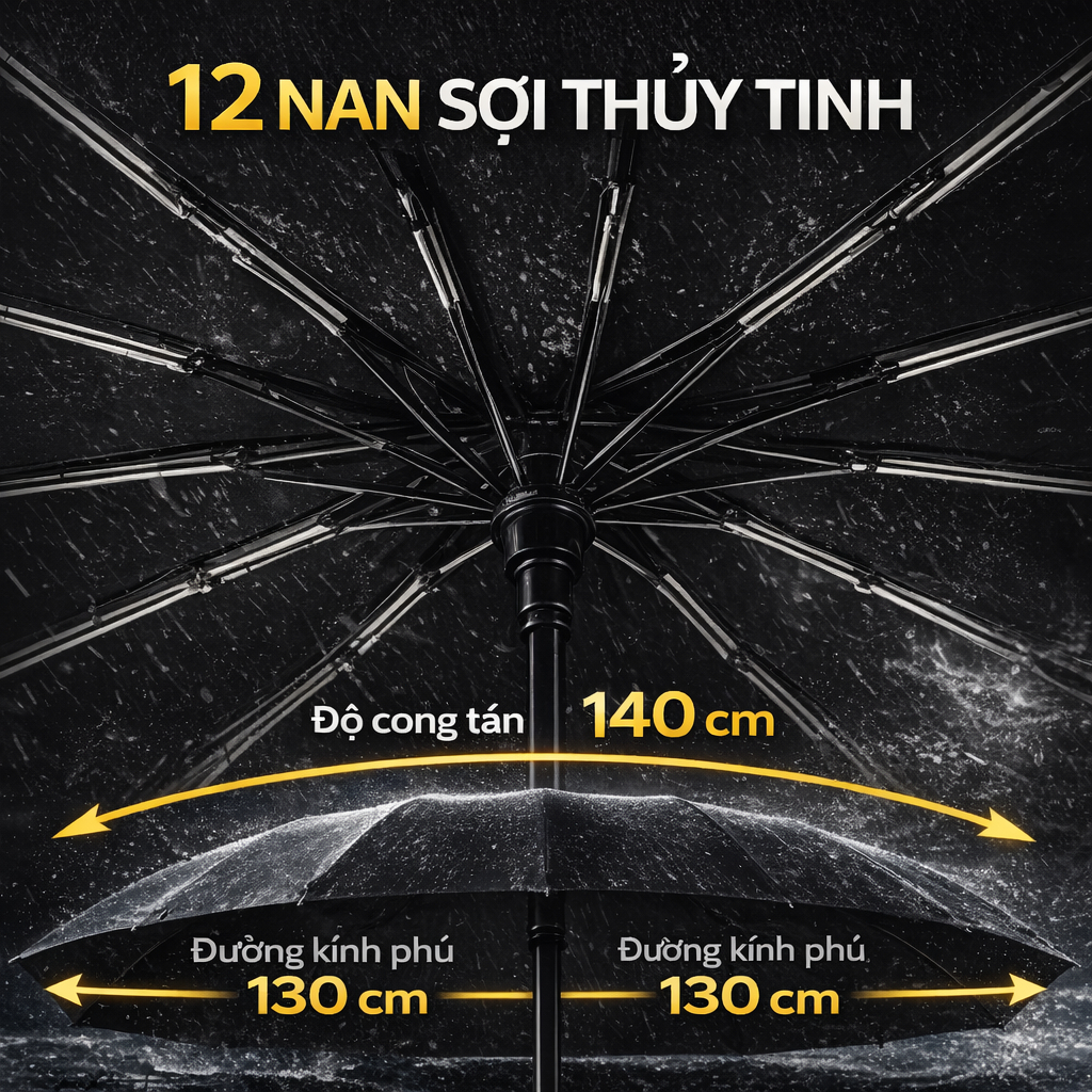 Ô Che Mưa 140CM Tán Siêu Rộng 12 Nan Chống Gió Cao Cấp,Chống Nắng Mưa,Dùng 4 Mùa,Tán Rộng Che 2-3 Người Hiệu Quả