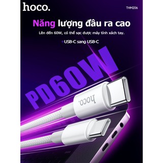 Cáp Sạc Nhanh 60W TypeC to TypeC Hoco THM206 Dây Bện Nylon Đầu hợp kim nhôm Chắc Chắn Dài 1m
