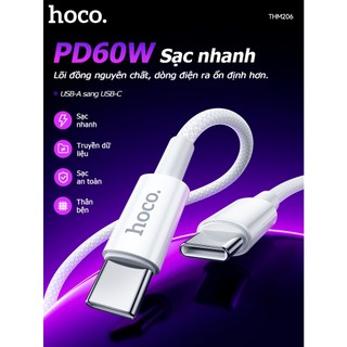 Cáp Sạc Nhanh 60W TypeC to TypeC Hoco THM206 Dây Bện Nylon Đầu hợp kim nhôm Chắc Chắn Dài 1m