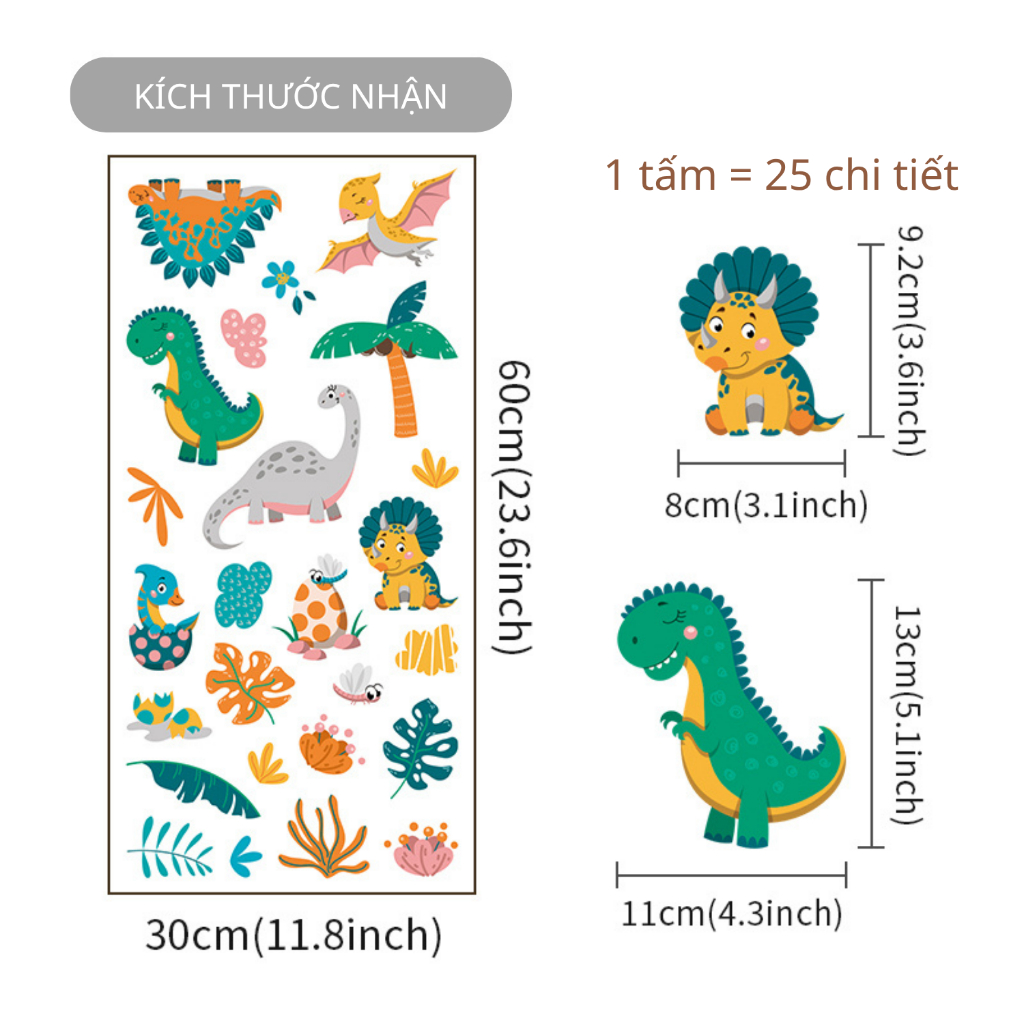 Sticker Decal Dán Tường Mẫu Khủng Long 1 Có Keo Sẵn - Trang Trí Cửa Kính - Decor Phòng Ngủ