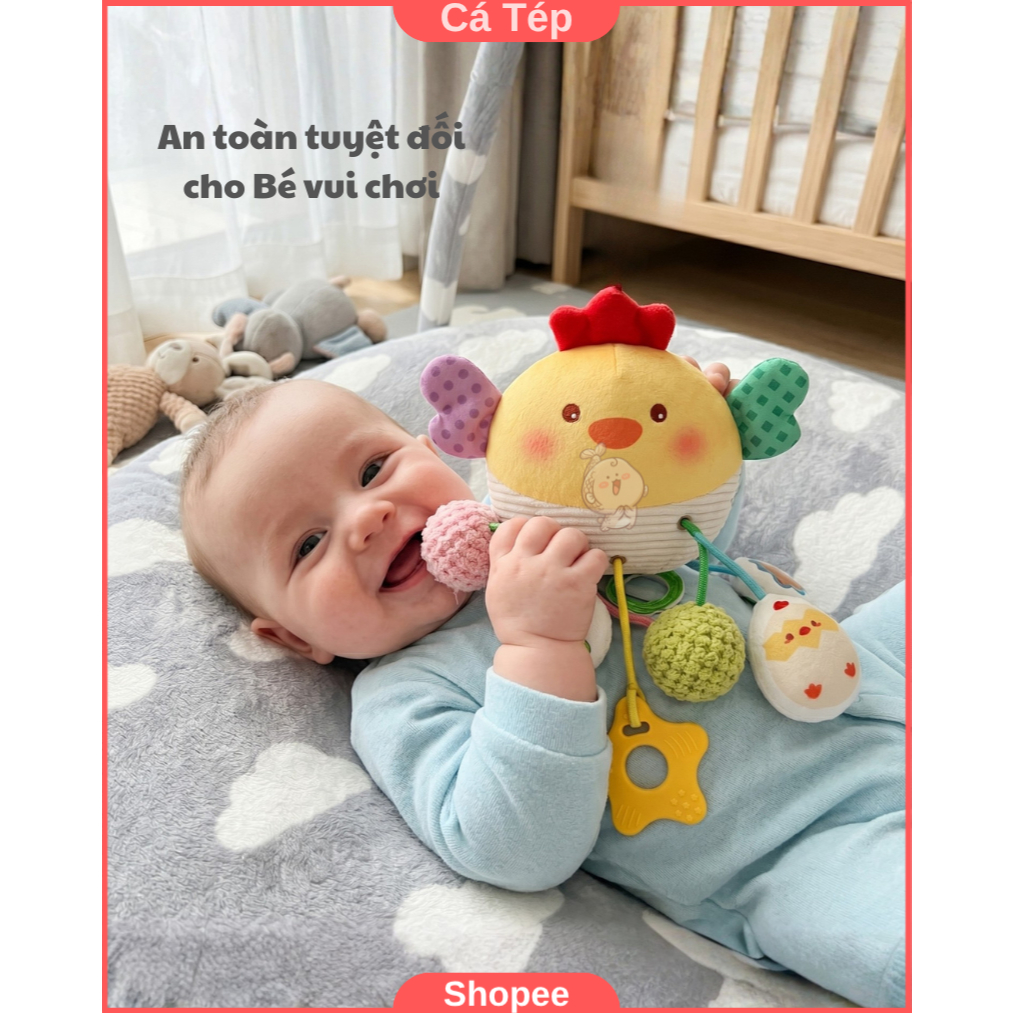 Đồ chơi treo nôi, xe đẩy kích thích giác quan cho bé, vải mềm, có kẹp tiện lợi - Gà