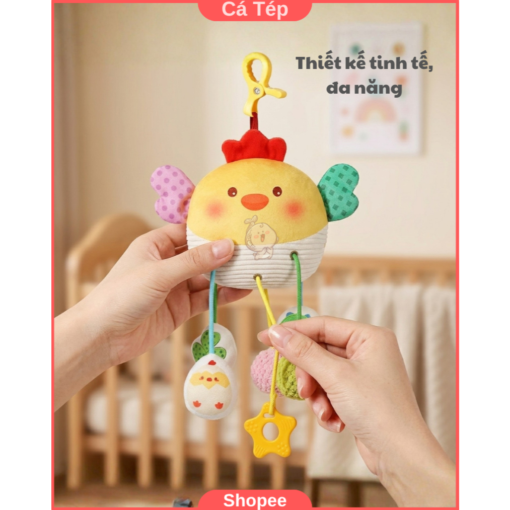 Đồ chơi treo nôi, xe đẩy kích thích giác quan cho bé, vải mềm, có kẹp tiện lợi - Gà