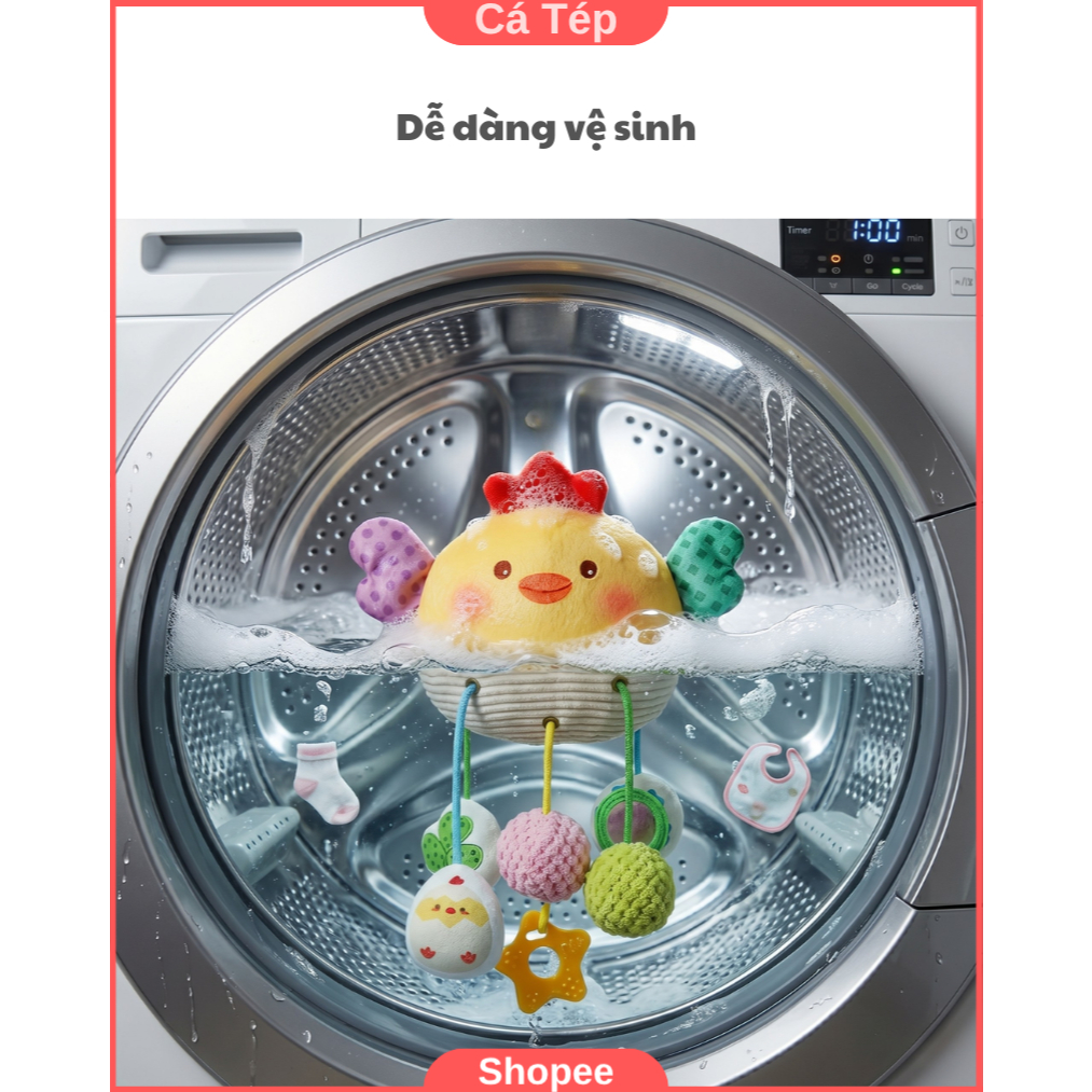 Đồ chơi treo nôi, xe đẩy kích thích giác quan cho bé, vải mềm, có kẹp tiện lợi - Gà
