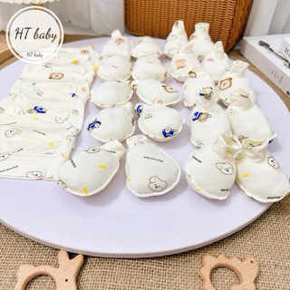 Sét Mũ, Bao chân, Bao tay 3 chi tiết tông màu Hàn Quốc cho bé sơ sinh