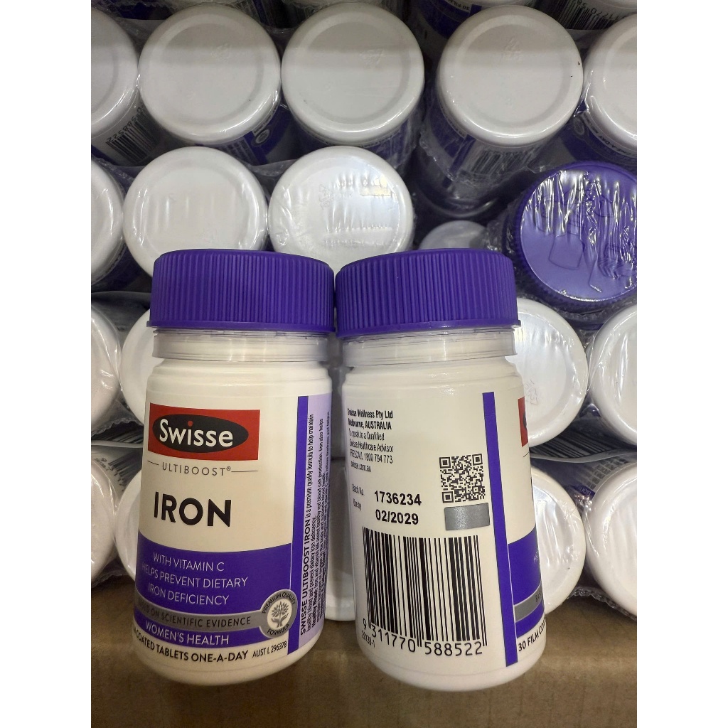Viên uống sắt hữu cơ, sắt swisse ultiboost iron với vitamin c, tảo xoắn 30 viên úc phòng thiếu máu không gây táo bón cho