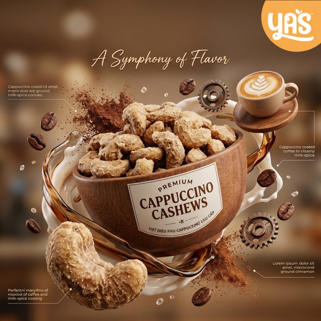 Hạt Điều Cappuccino YAS Túi 100g Điều Cao Cấp, Vị Mới Lạ Làm Đồ Ăn Vặt, Quà Biếu Cao Cấp