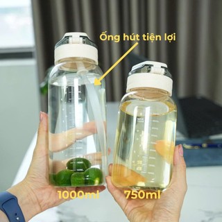 Bình Thủy Tinh Cao Cấp Nắp Bật Tiện Lợi, Dung tích 750ml - 1000ml, Chịu Nhiệt Cao, Bền Bỉ