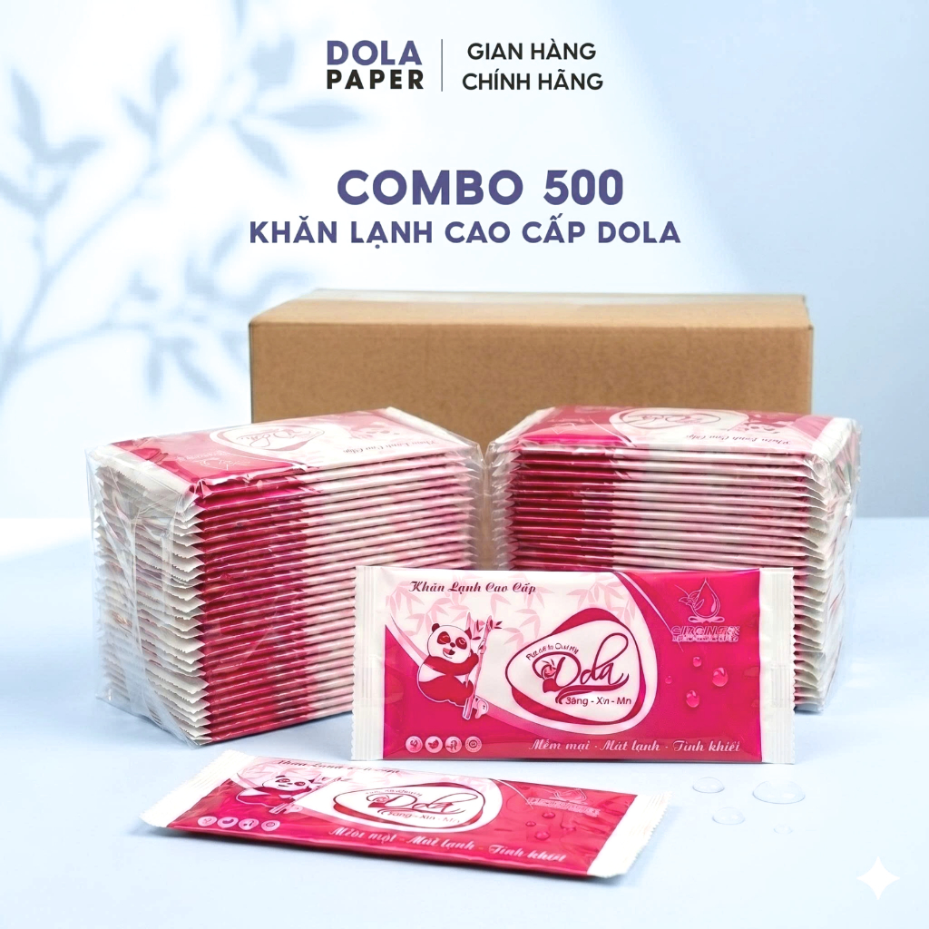 Combo 500 cái - KHĂN LẠNH ĐỎ DOLA - vải cotton mềm mại, không cồn không paraben cho nhà hàng quán ăn