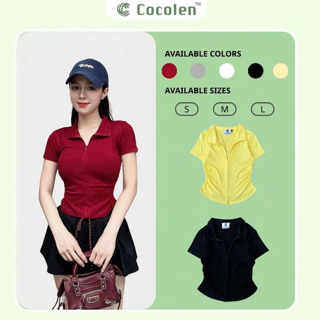 Áo Rib Cổ Bẻ Khoa Kéo Tuỳ Chỉnh Cocolen - Áo Co Giãn Có Khoá Kéo Và Rúm Eo Thanh Lịch - A016