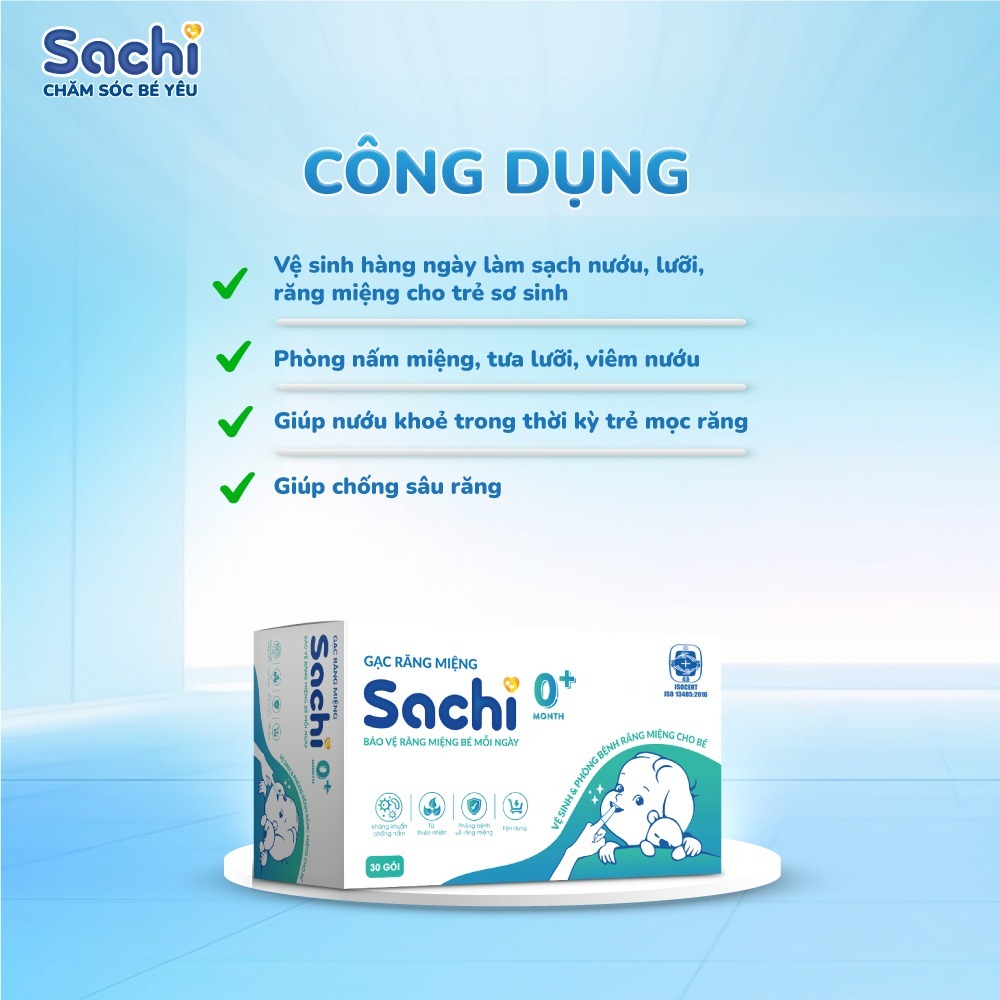 Gạc Răng Miệng Sachi Cho Bé Từ 0 Tháng Tuổi Hộp 30 Gói - Hỗ trợ làm sạch nướu, lưỡi, răng miệng
