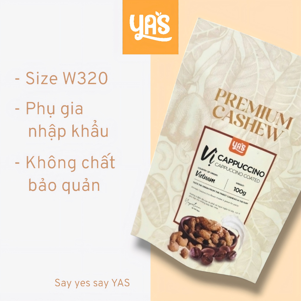 Hạt Điều Cappuccino YAS Túi 100g Điều Cao Cấp, Vị Mới Lạ Làm Đồ Ăn Vặt, Quà Biếu Cao Cấp