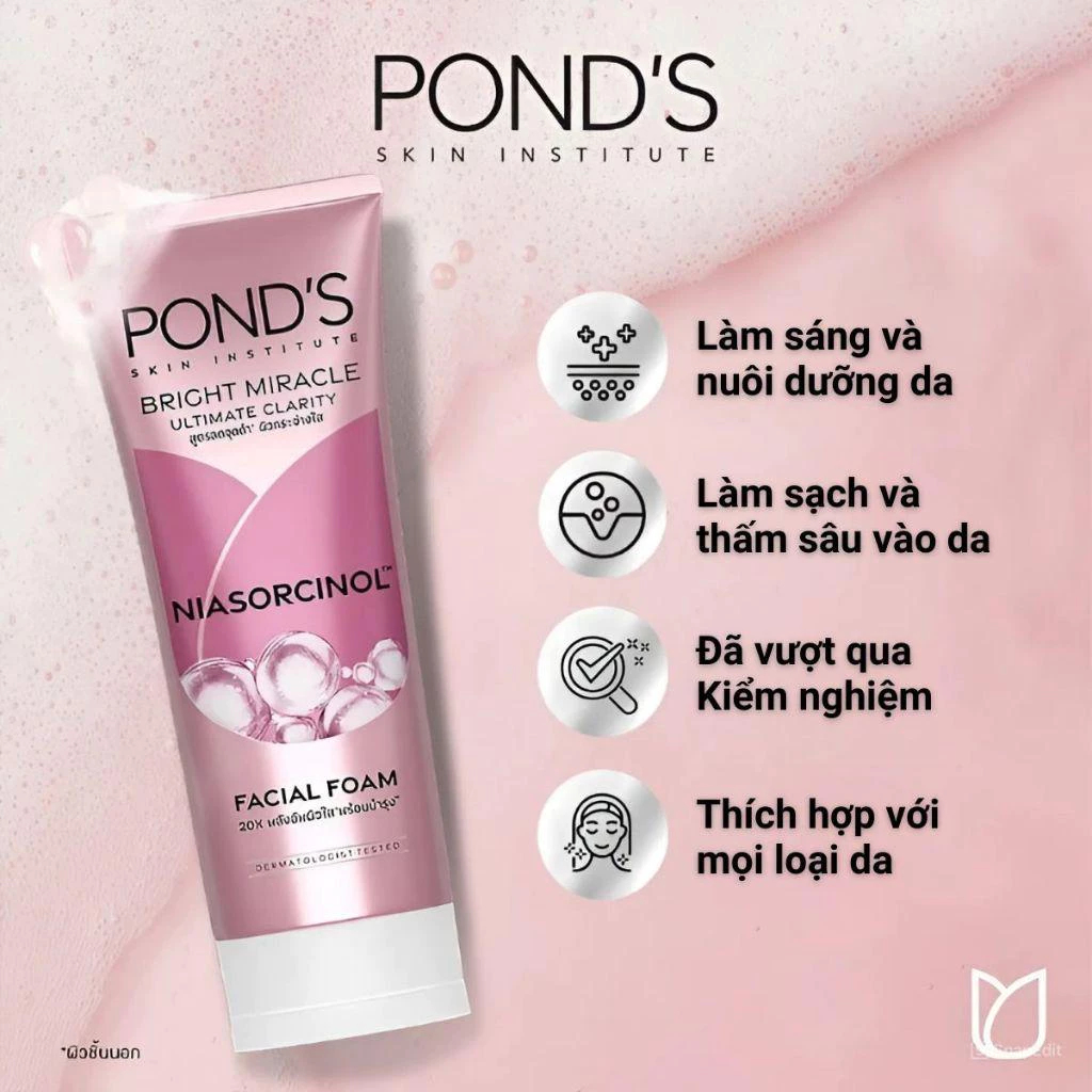 Sữa Rửa Mặt Pond's mới 3X sáng mướt với Niacinamide và Vitamin C, không gây khô da,giảm lão hoá 100g