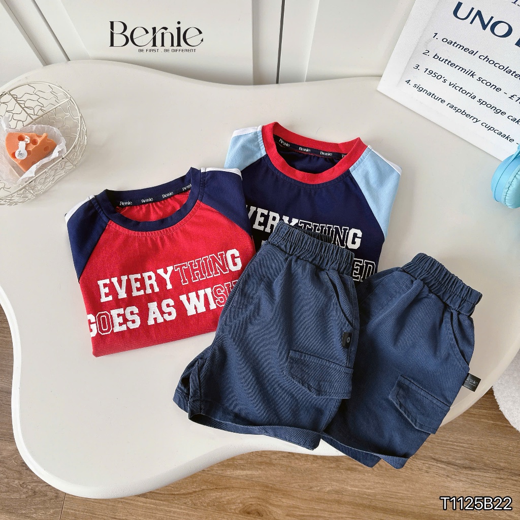 Bộ thể thao phối màu in hoạ tiết chữ cho bé, bộ thun cotton khoẻ khoắn mềm mát cho bé