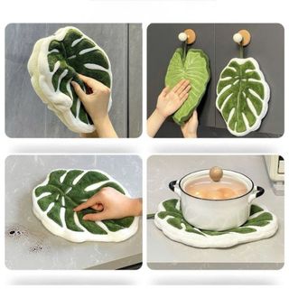 [bongbaydecor24]Khăn lau tay hình lá cây dày dặn, thấm hút tuyệt vời, kèm dây treo tiện dụng