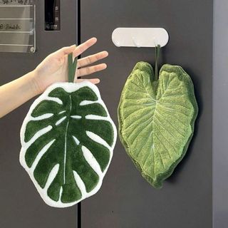 [bongbaydecor24]Khăn lau tay hình lá cây dày dặn, thấm hút tuyệt vời, kèm dây treo tiện dụng