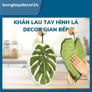 [bongbaydecor24]Khăn lau tay hình lá cây dày dặn, thấm hút tuyệt vời, kèm dây treo tiện dụng