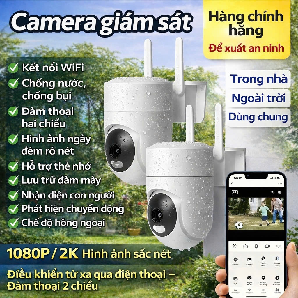 Camera WiFi Không Dây 1080P Dùng Trong Nhà Ngoài Trời Camera Quan Sát Ngày Đêm Đàm Thoại 2 Chiều Phát Hiện Chuyển Động