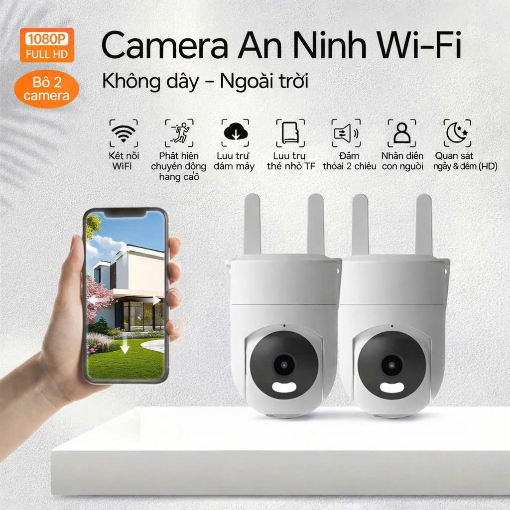 Camera WiFi Không Dây 1080P Dùng Trong Nhà Ngoài Trời Camera Quan Sát Ngày Đêm Đàm Thoại 2 Chiều Phát Hiện Chuyển Động