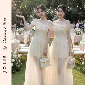 Váy Trễ Vai Phối Tulle Dáng Dài Sang Trọng JOLIE - Đầm Dự Tiệc Thiết Kế Cao Cấp